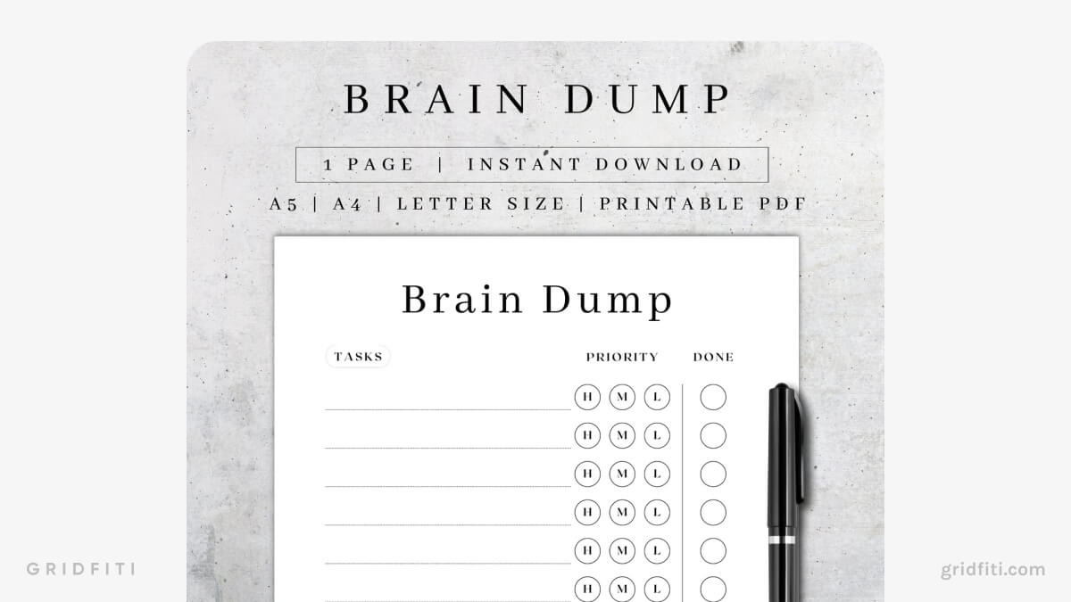 Simple Brain Dump 1-Page Journal Template