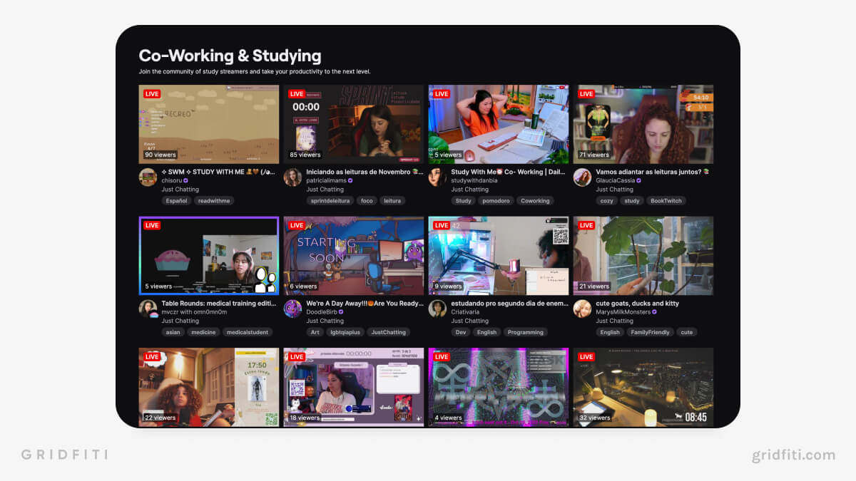 Twitch – Coworking & Studying Livestreams